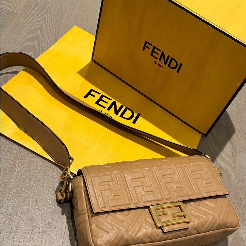 Fendi Tan Crossbody Bag - FF Baguette
